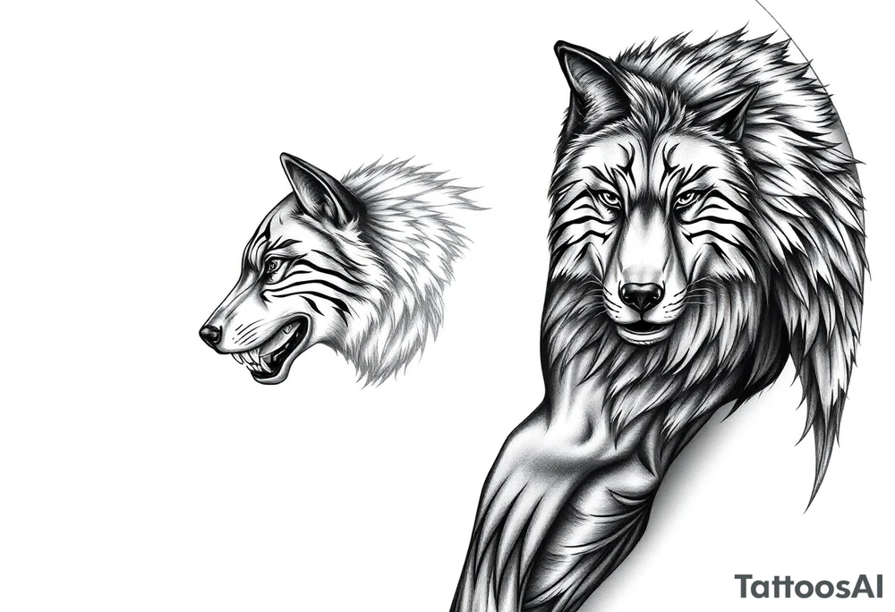 Powerful and majestic wolfs with stripes tattoo idea