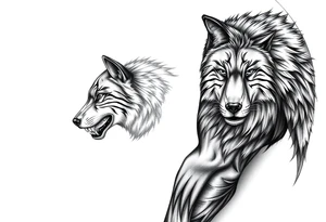 Powerful and majestic wolfs with stripes tattoo idea