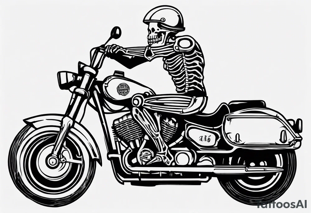 i want a tattoo of a motorcycle from the front view being ridden  by a skeleton and the number plate to say “Viking Customs” tattoo idea