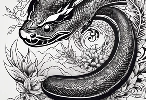 Snake tattoo for placement down the spine with the head positioned at the bottom in japanese style to symbolise a journey of healing with a slight incorporation of yin yang tattoo idea