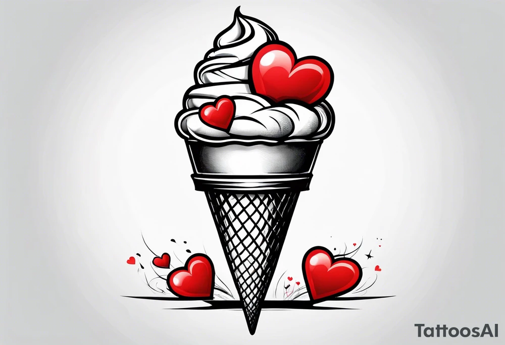 black and white ice cream cone with small red heart on it somewhere. tattoo idea