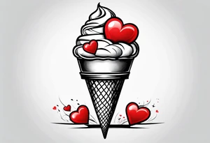 black and white ice cream cone with small red heart on it somewhere. tattoo idea