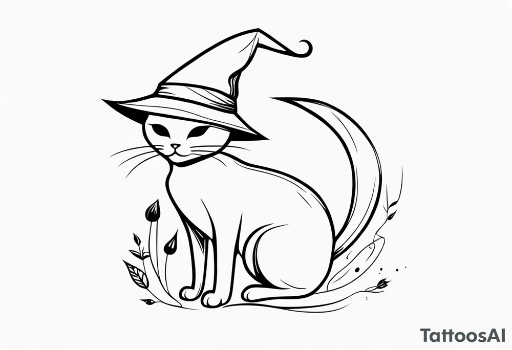 cute witch cat tattoo idea