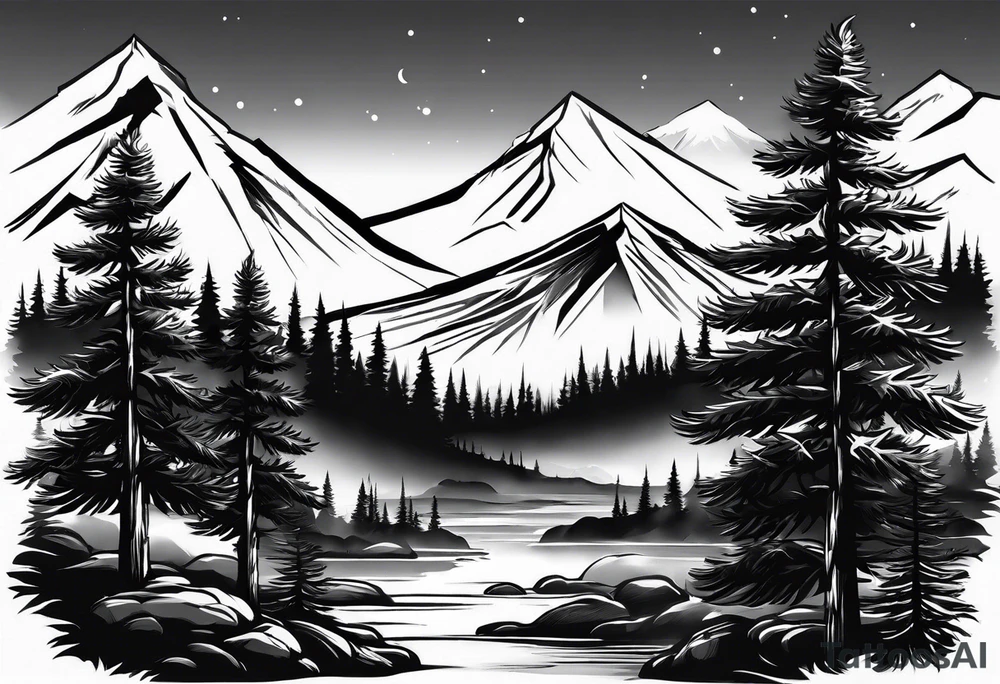 pine tree moutain sleeve tattoo idea