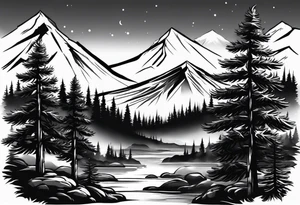 pine tree moutain sleeve tattoo idea