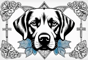 Clover leaf card with a cross and blue eyes of a Labrador retrevier and a cross tattoo idea