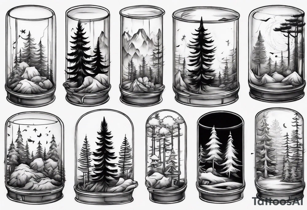 A pine forest inside a glass box tattoo idea