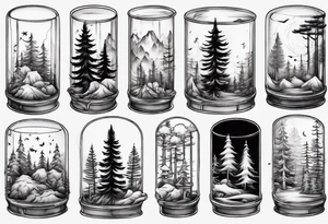 A pine forest inside a glass box tattoo idea
