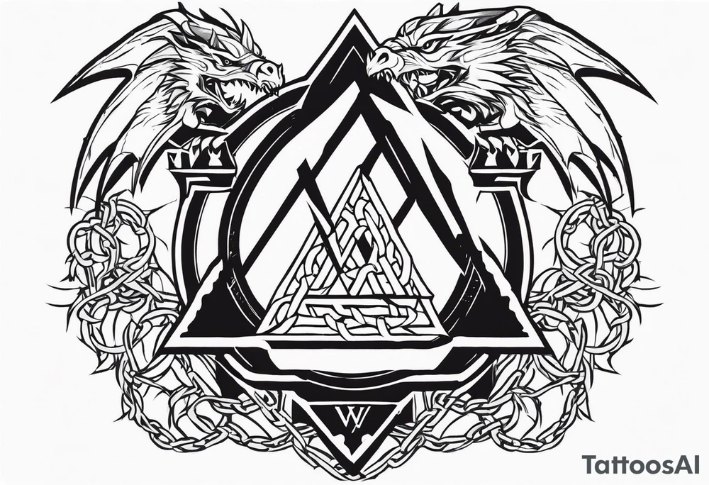 Valhalla sword shield dragon axe barbed wire chains valknut fire tattoo idea Valhalla sword shield dragon axe barbed wire chains valknut fire tattoo idea