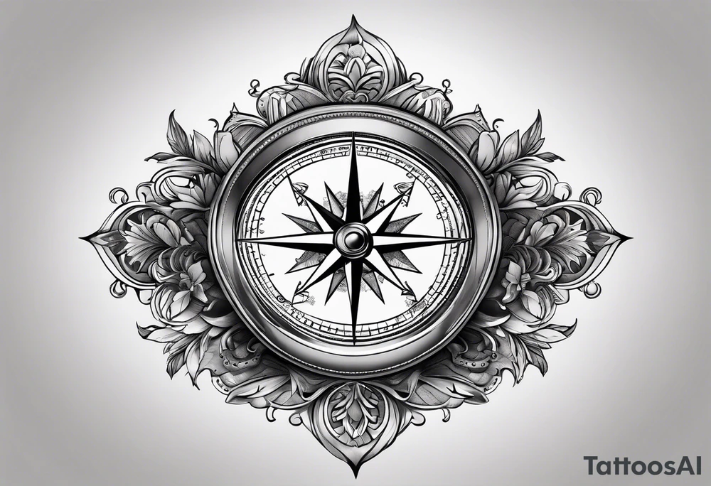 3D old fashioned Compass tattoo idea