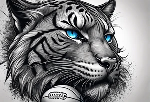 blue wildcat in football attire  morphing into jfootball game night half of the face is a black male school student tattoo idea