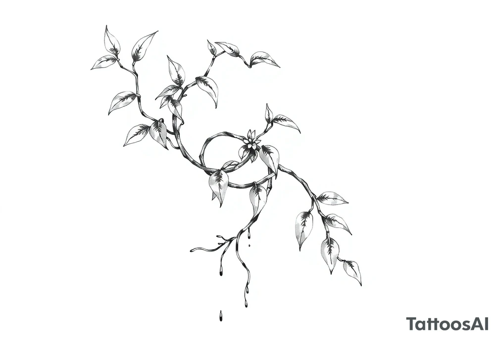 very long twisted plant with long leaves, dripping like ink, growing up under the breasts tattoo idea