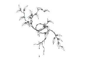 very long twisted plant with long leaves, dripping like ink, growing up under the breasts tattoo idea