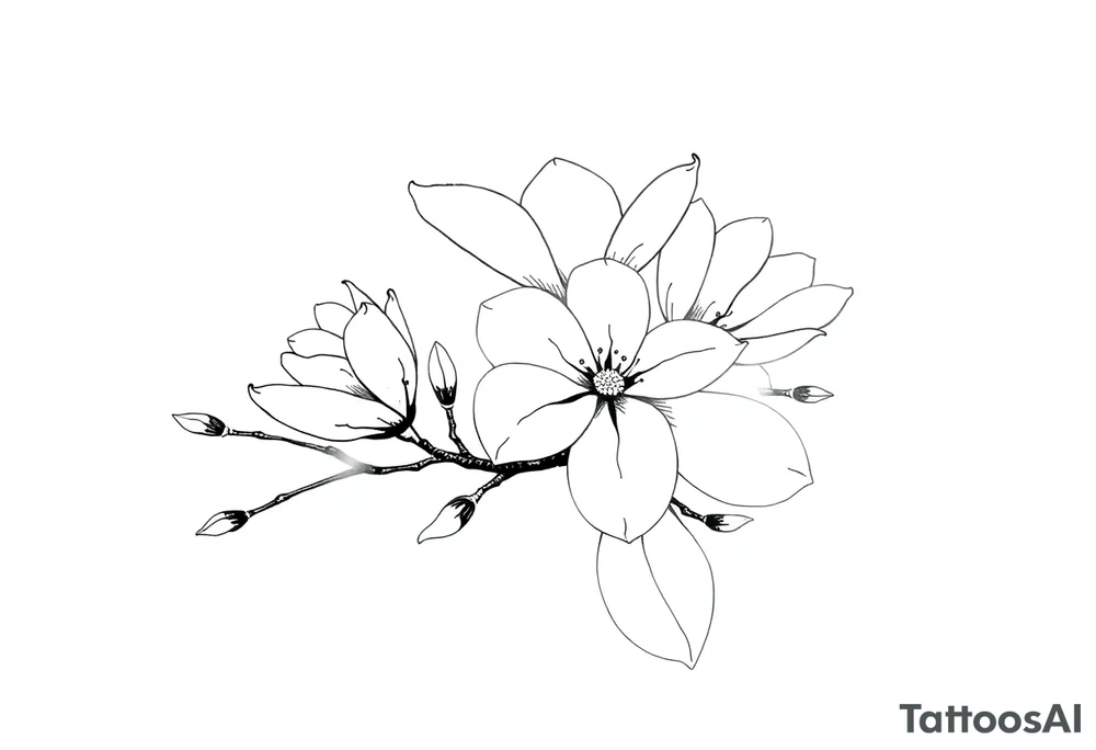 Graceful long magnolia branch with closed flowers tattoo idea Graceful long magnolia branch with closed flowers tattoo idea