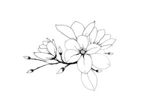 Graceful long magnolia branch with closed flowers tattoo idea