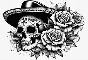 Mexican skull and paint brushes tattoo idea