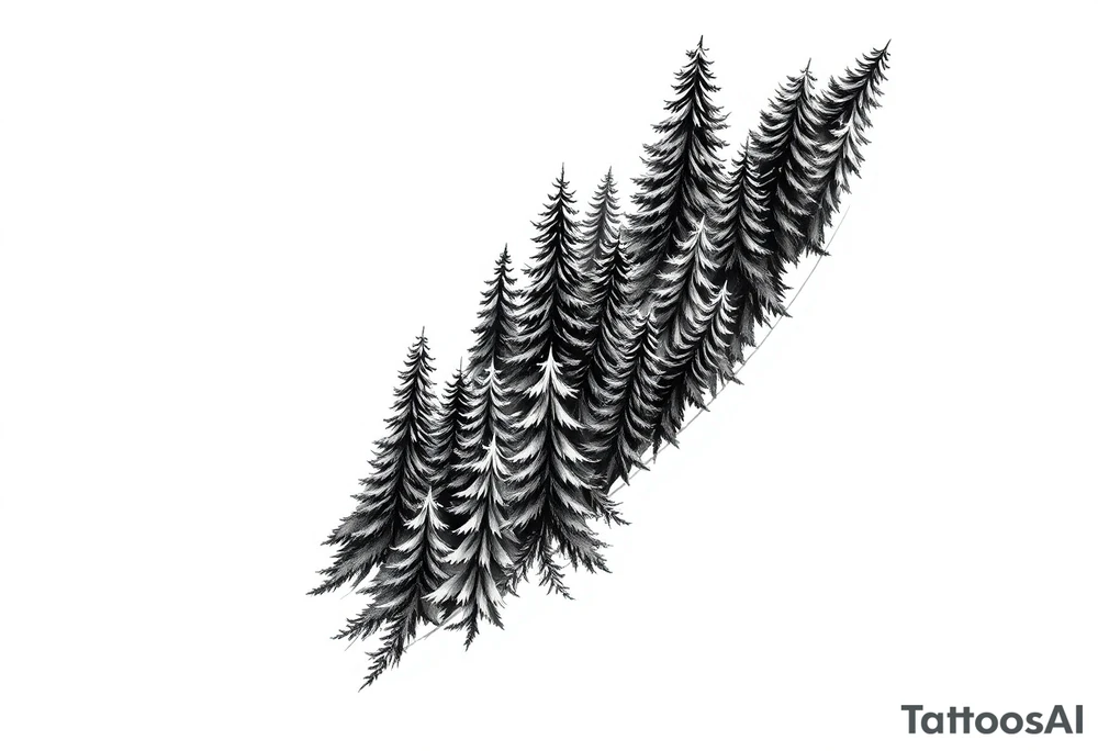 Coniferous forest forearm tattoo sleeve black and grey tattoo idea