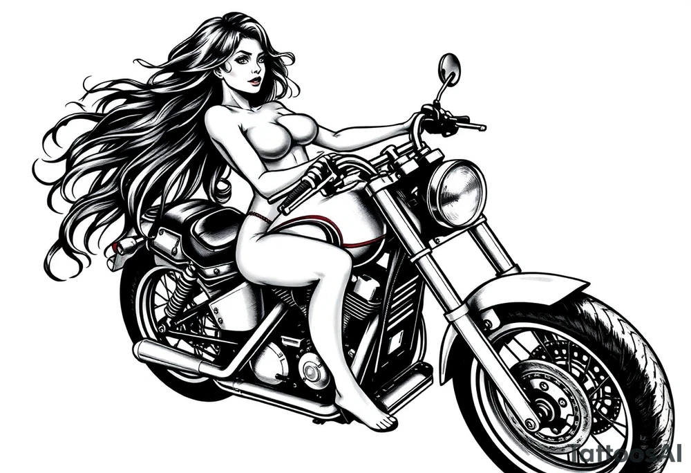 naked girl on motorcycle tattoo idea