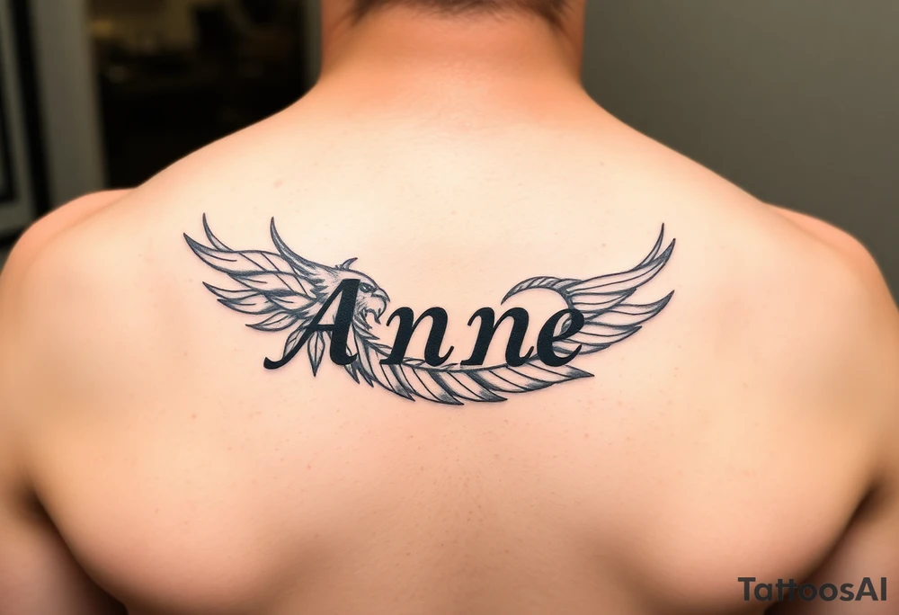 the name Anne in a phoenix feather tattoo idea