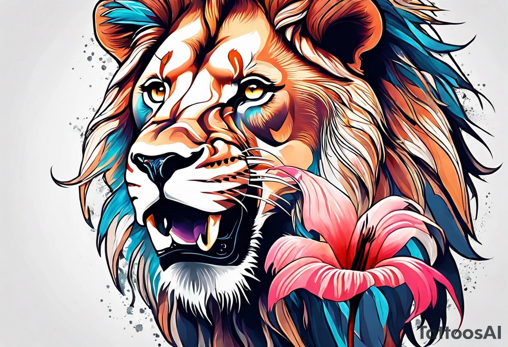 powerful majestic lion, eating a flamingo tattoo idea