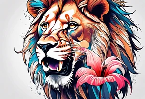 powerful majestic lion, eating a flamingo tattoo idea