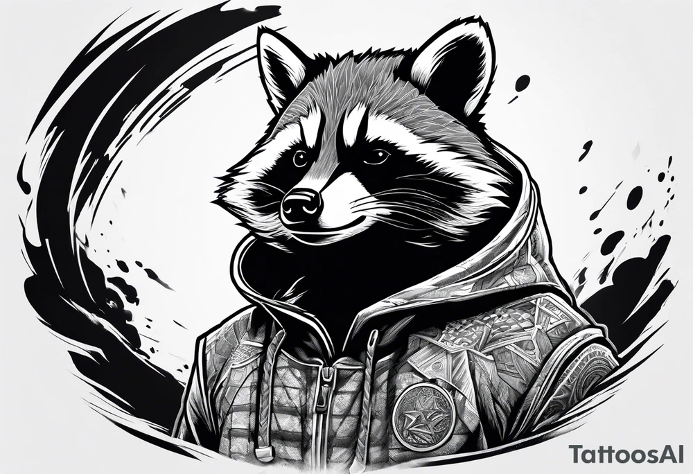 raccoon wearing a Superman hoodie tattoo idea