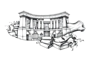 The library of Alexandria with books and scrolls of knowledge beneath tattoo idea