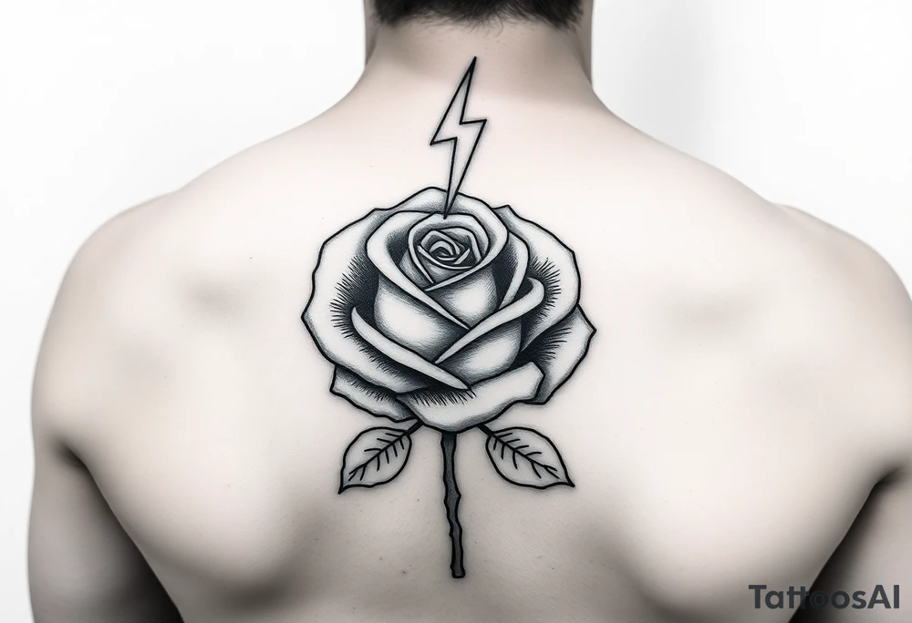 Money rose with 💯 above it with lightning tattoo idea