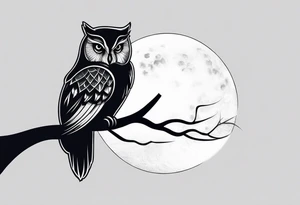 An owl perched beneath a glowing moon tattoo idea