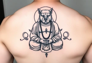 Meditating fat Buddha with dog head tattoo idea