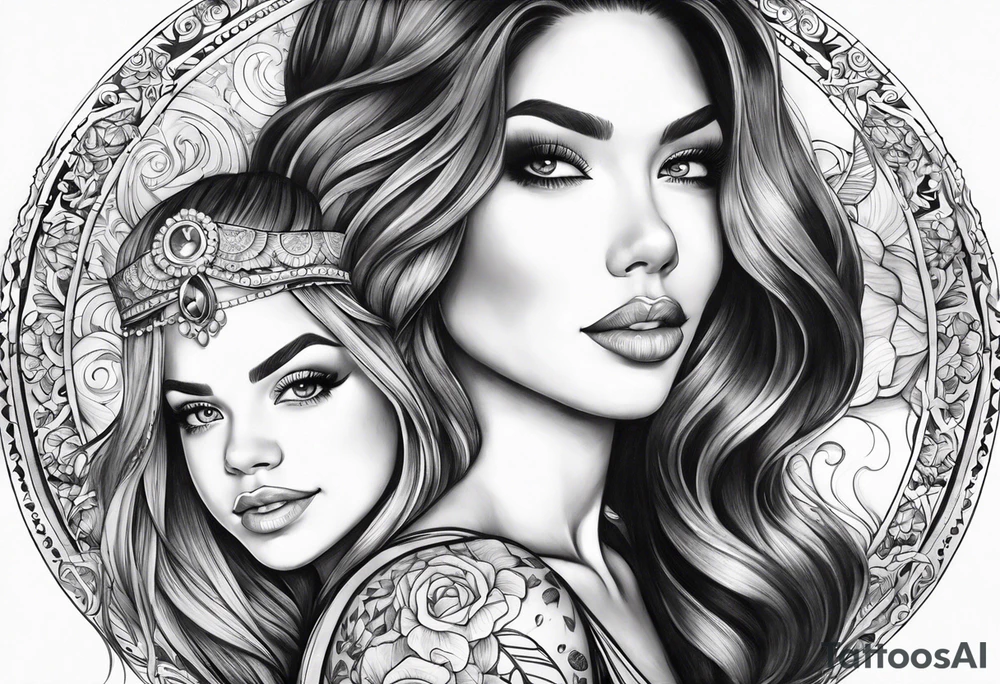 Top half sleeve, dad and 2 daughters with the chorus of dancing queen tattoo idea