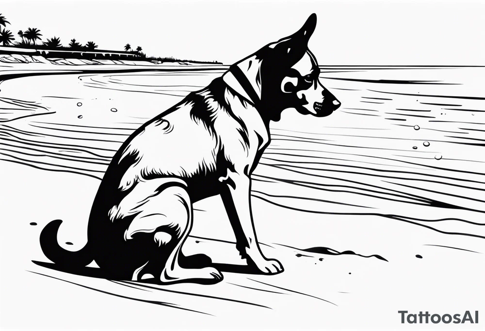 dog playing on the beach tattoo idea