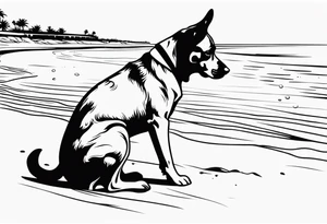 dog playing on the beach tattoo idea