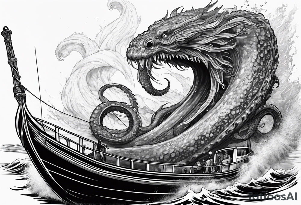 Kraken from underworld breaking boat. tattoo idea
