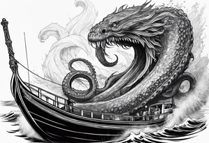 Kraken from underworld breaking boat. tattoo idea
