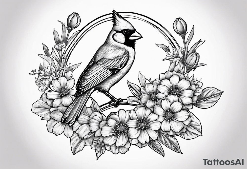 Aster flowers - sea rocket flowers with a cardinal around the words Dad tattoo idea