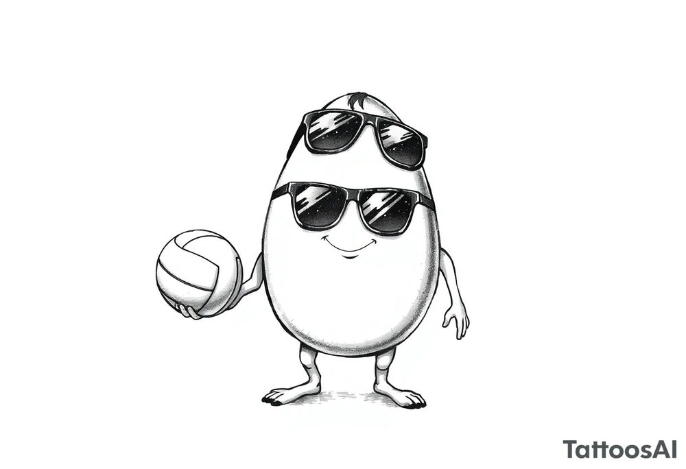 walking egg with broken sheel in sunglasses,
, holding a volleyball tattoo idea