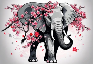 japanese cherry blossoms with a fun elephant in the background tattoo idea