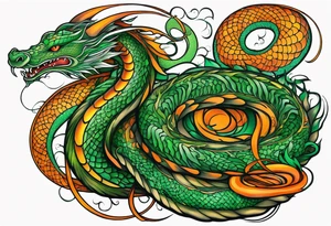 Long Snake dragon green orange tattoo idea