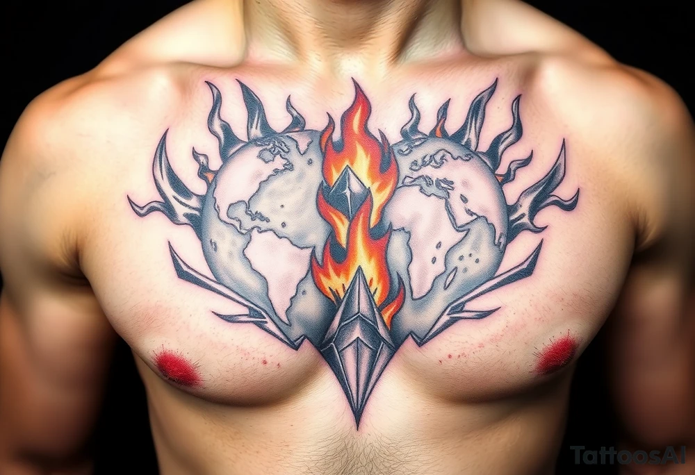 toxic world on fire tattoo idea