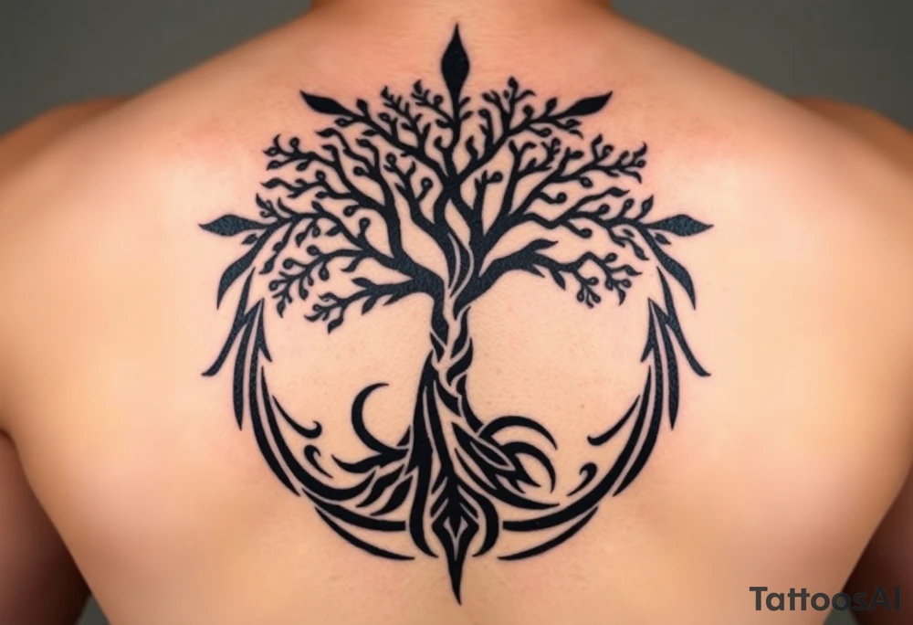 Tree moving in a spiral direction tattoo idea