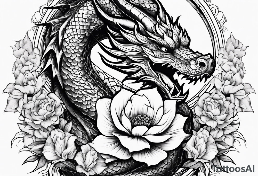 Flower and dragon tattoo idea