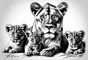 Lioness with 3 cubs tattoo idea