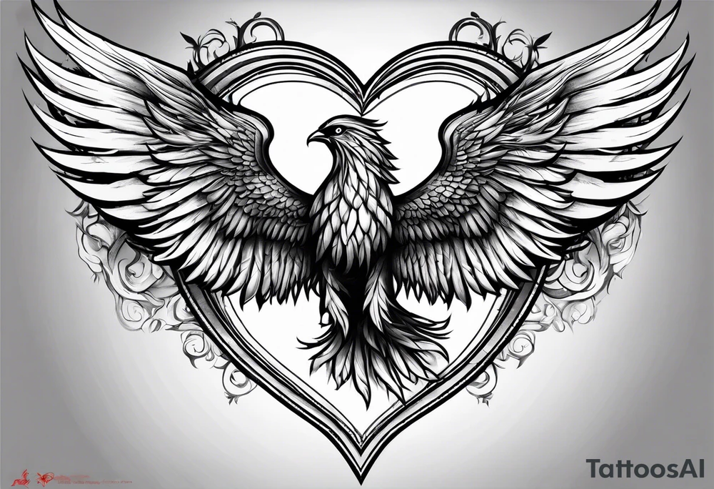 phoenix wings in a heart tattoo idea