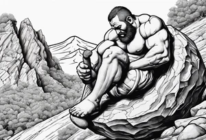 Sisyphus rolling a rock up a hill tattoo idea
