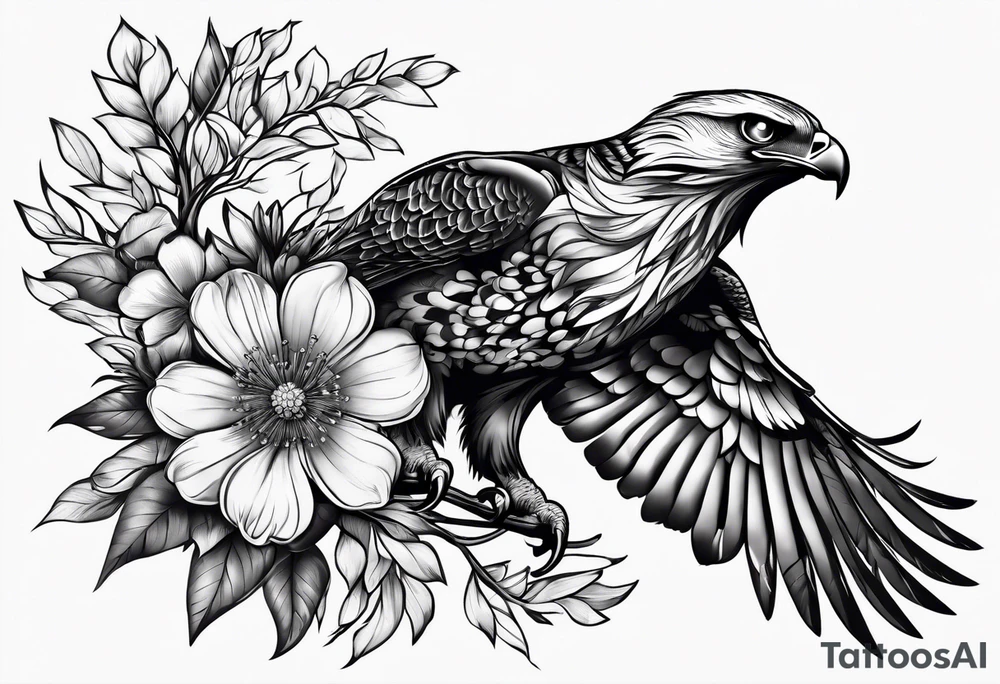Hawk tree flower tattoo idea