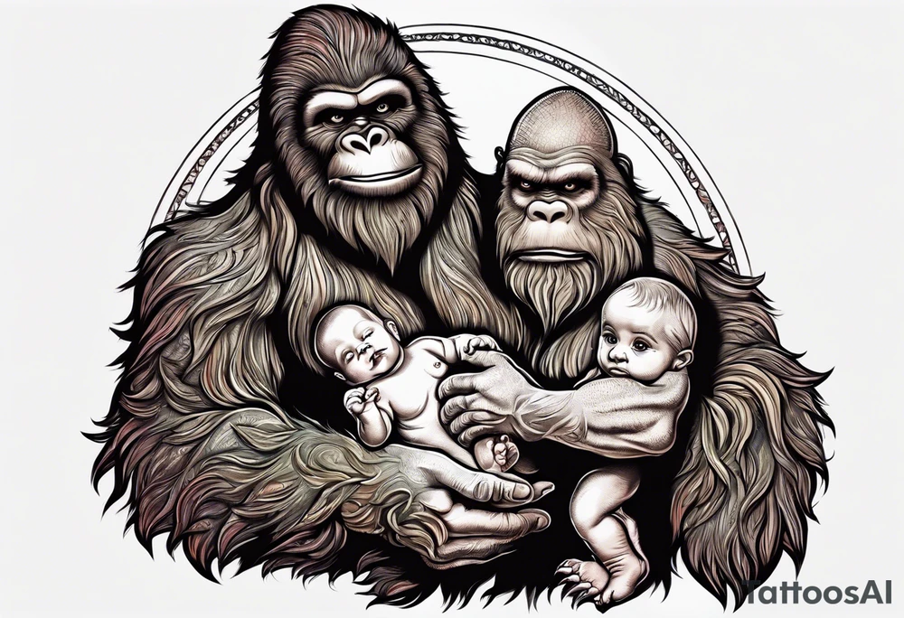 bigfoot holding a baby bigfoot tattoo idea