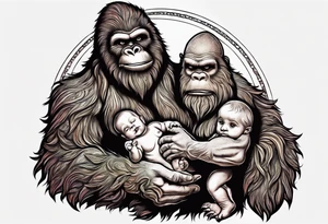 bigfoot holding a baby bigfoot tattoo idea