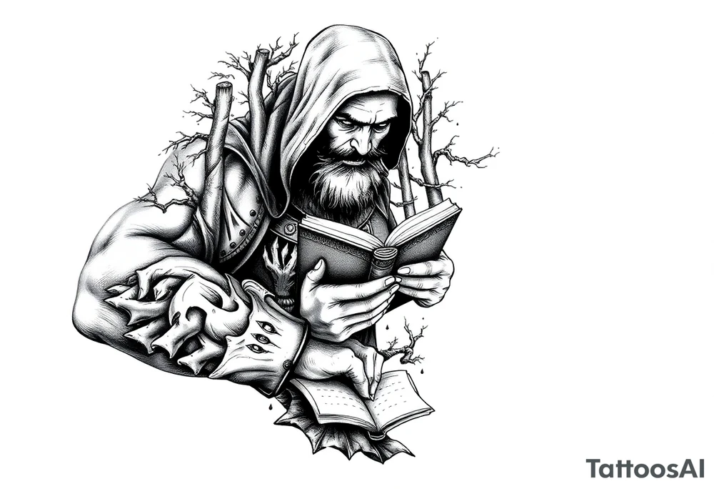 Dungeons and Dragons, Dungeon Master, Reading, Writing, Fantasy, Forest Scene tattoo idea