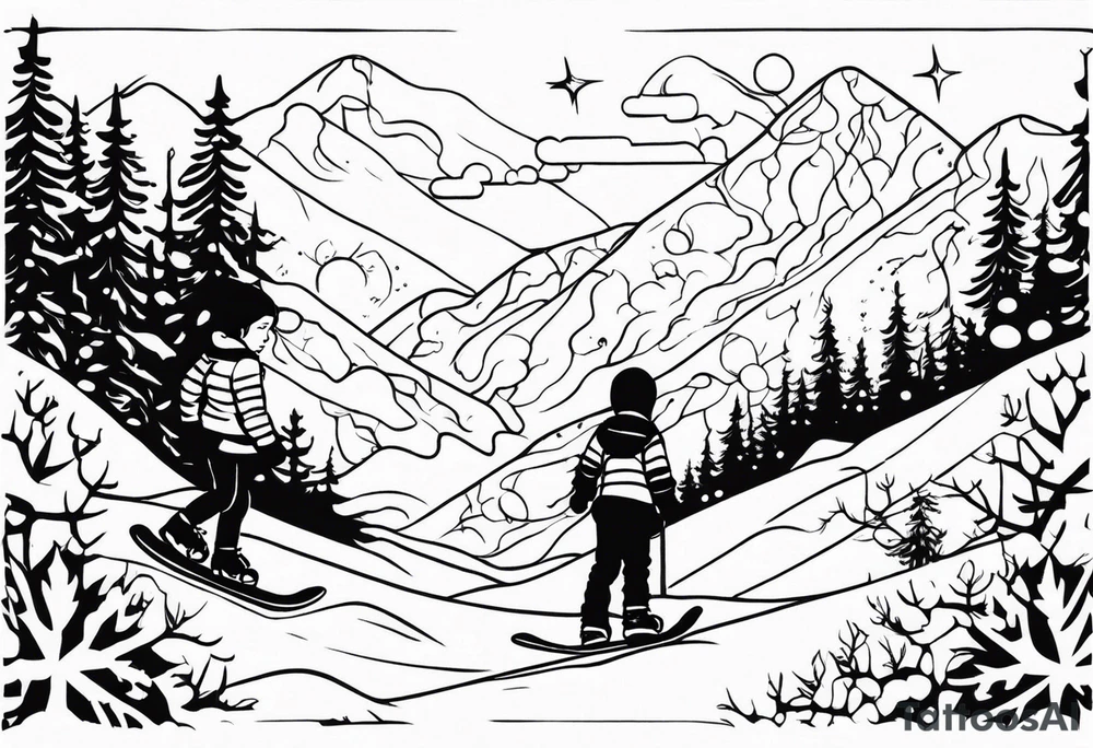 children playing in snow tattoo idea